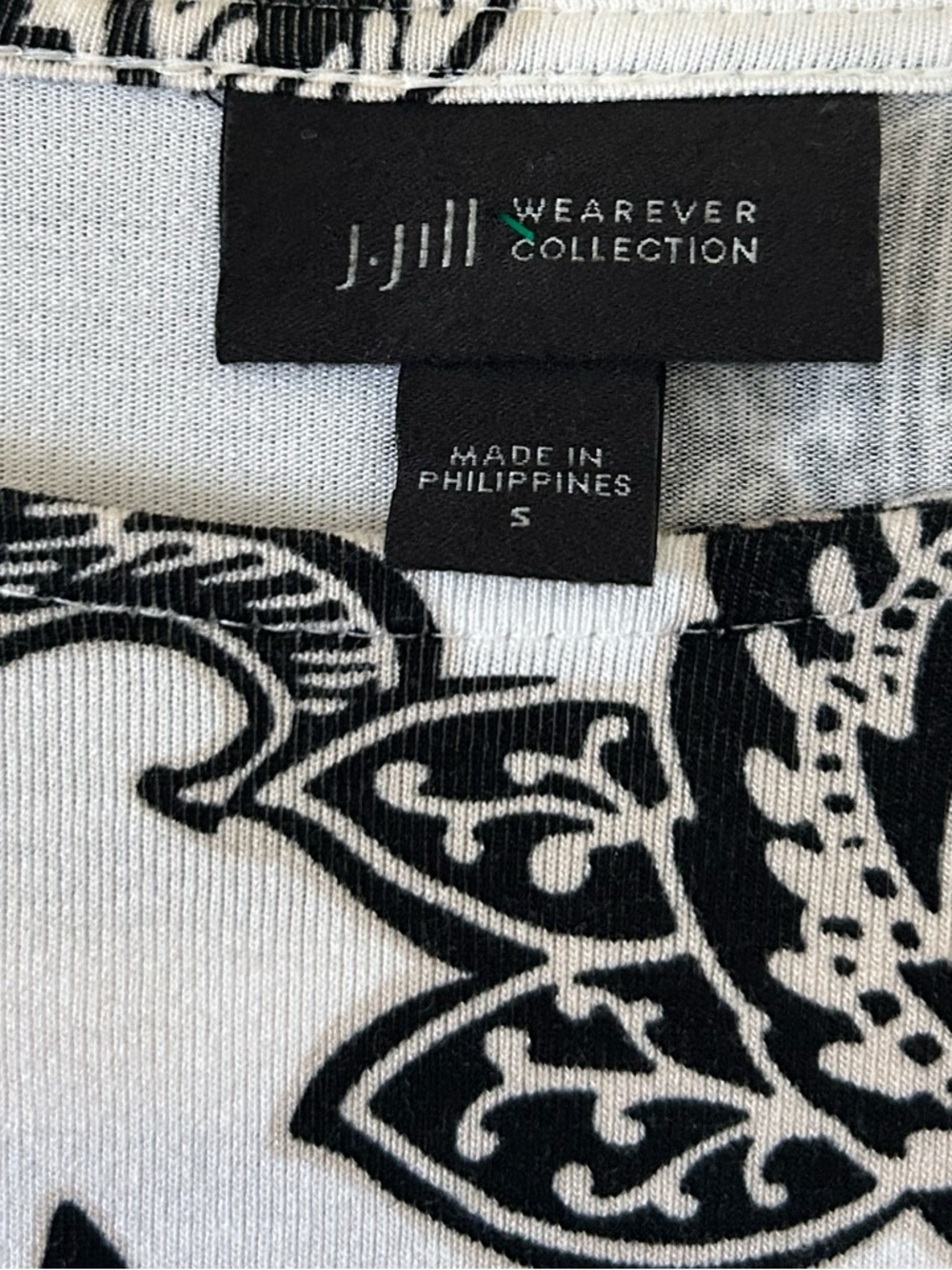 J. Jill Black White Paisley Floral 3/4 Sleeve Top Wearever Shirt Top Jersey sm. - Picture 3 of 6